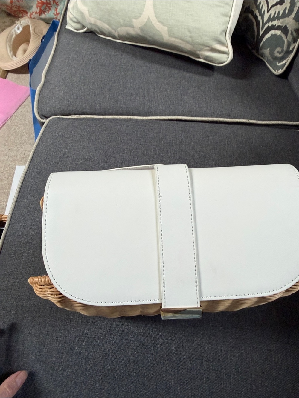 Talbots Natural Woven Satchel with White Leather Flap - Picture 5 of 16